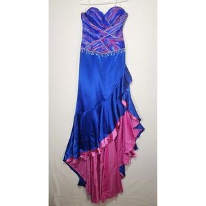 Alyce Designs VTG Women's Rhinestone Colorful Prom Dress Blue/Pink Size 12